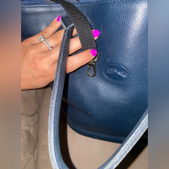 AUTHENTIC LONGCHAMP NAVY LEATHER SHOULDER/TOTE BAG WITH ZIPPER CLOSURE - Picture 6 of 16